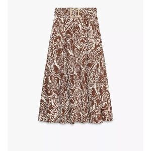 Zara Brown and Cream Paisley Midi Skirt